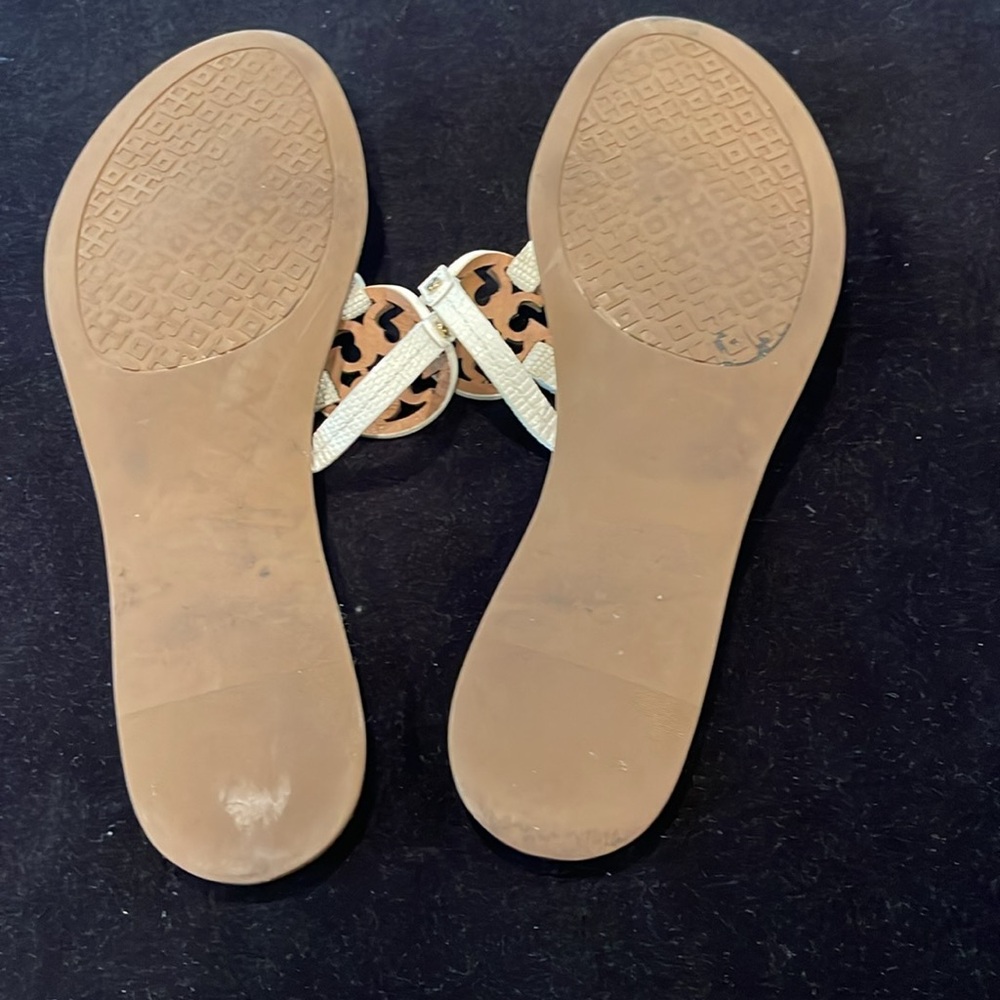 Tory Burch Brown Leather Sandals with Cream Braided Straps - Picture 3 of 5